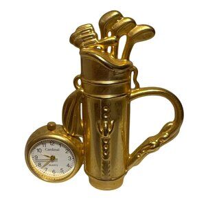 Golf Bag Mantel Clock Miniature Gold Color Cardinal Quartz 3.5" Novelty Gift